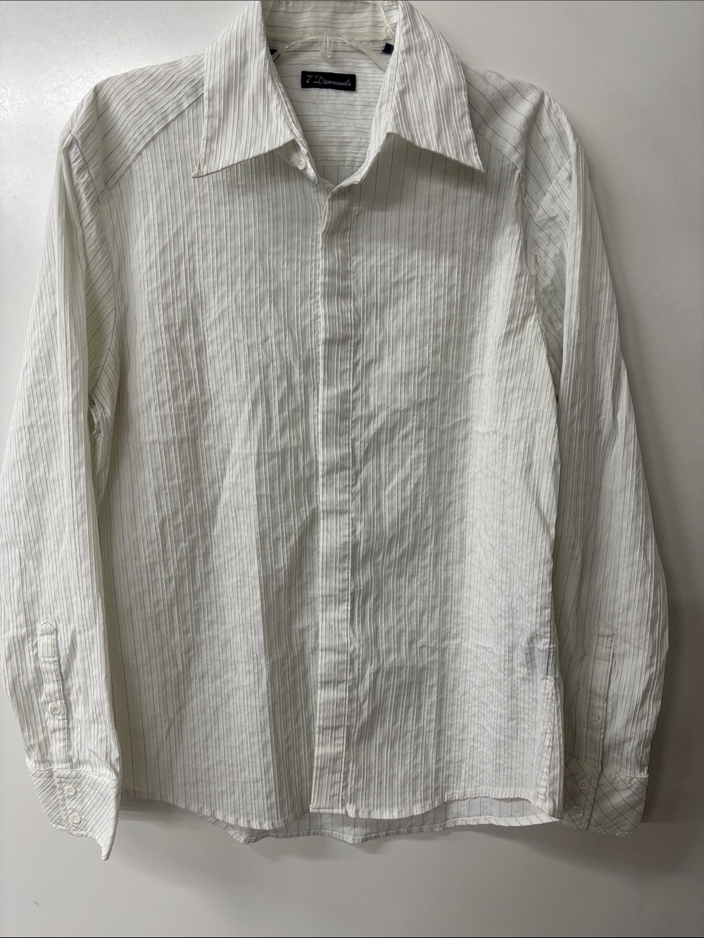 7 Diamonds White Dress Shirt with Thin Gray Pinstripes